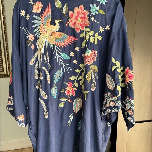 Johnny Was Navy Floral Embroidered Kimono - Picture 6 of 8